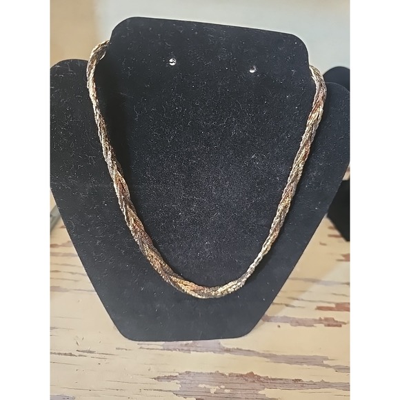 Fashion Jewelry Jewelry - Vtg Tri-Tone Color‎ Braided Style Herringbone Korea Fashion Jewelry Necklace